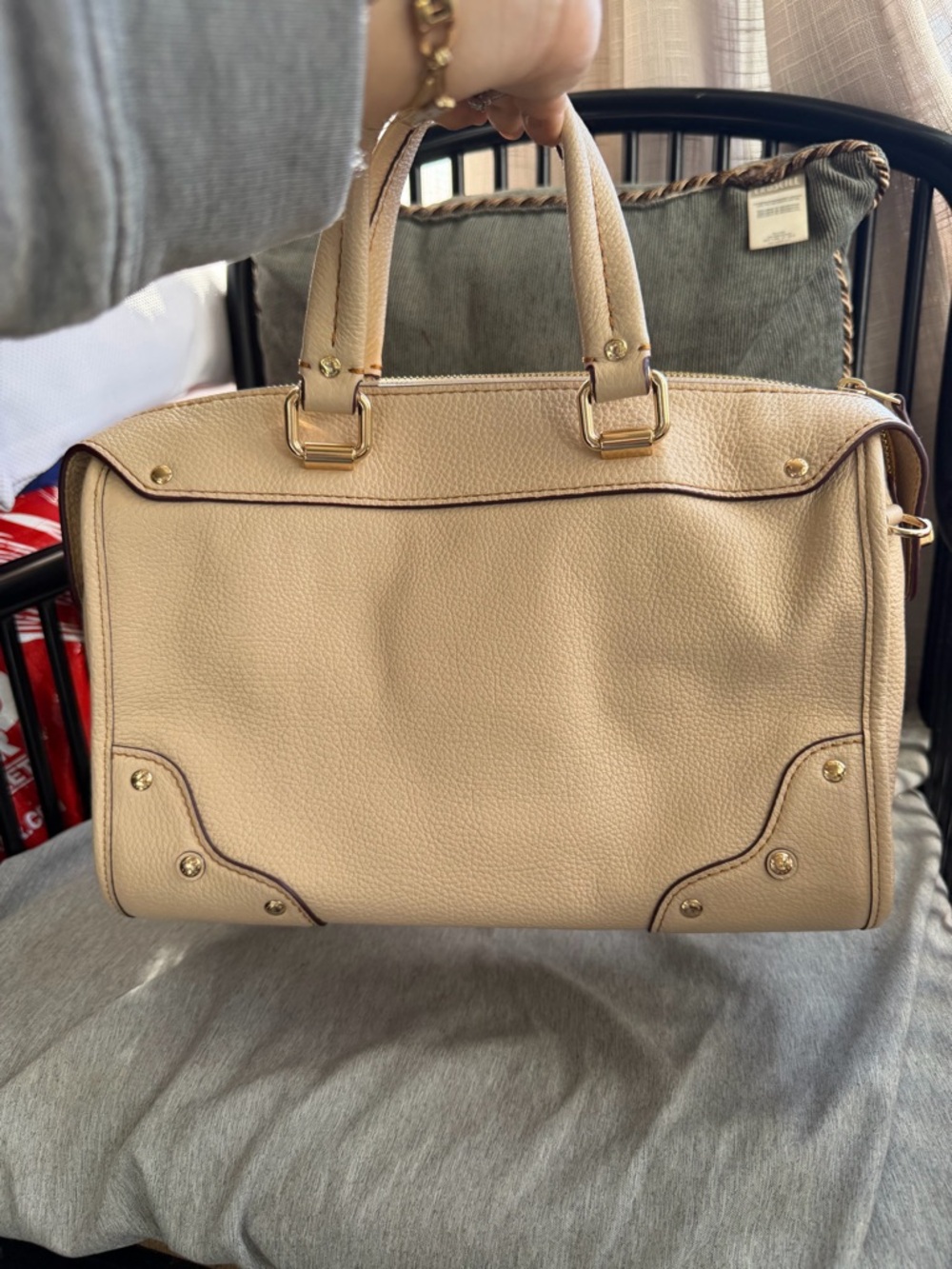 Coach Pebbled Leather Satchel in Cream with Gold Hardware - Picture 10 of 13